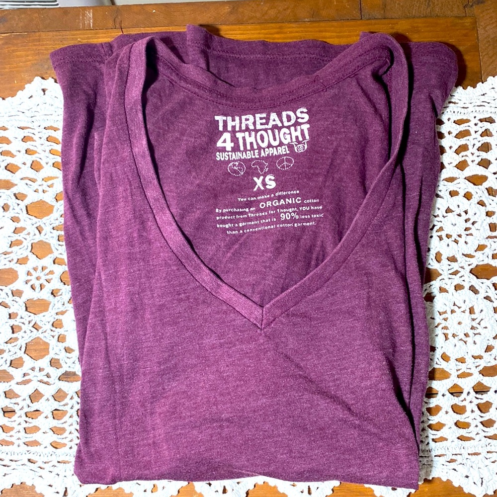 Threads for thought purple v neck long sleeve tee